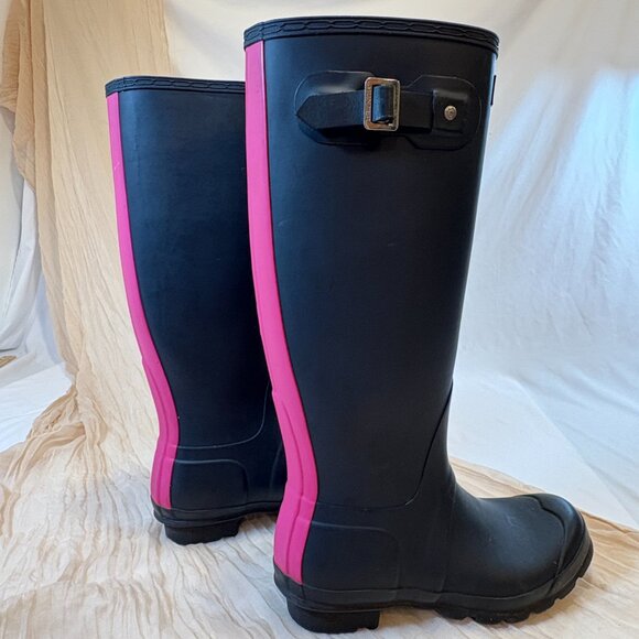 Hunter Women's Original Tall Rain Boots Black Pink (Matte) Size 8 - Picture 4 of 8